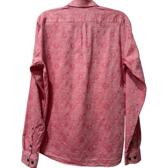 Jared Lang Premium Men's Pink Cotton Floral Flip Cuff Slim Fit Button-Up Large - Picture 2 of 5